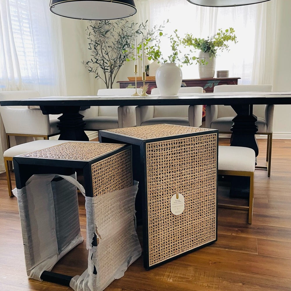 Threshold black cane nesting tables. -NEW